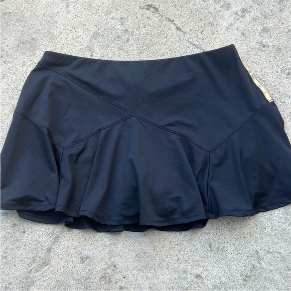 Lucky in Love Pants - Lucky In Love Women's Black Lined Skort w Side Red Gold Silver Shimmer Stripe